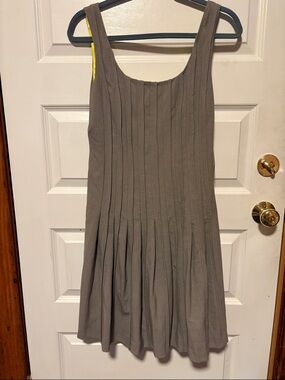 Andrew Marc Marc New York Grey Pleated Scoop-Neck Mini Dress